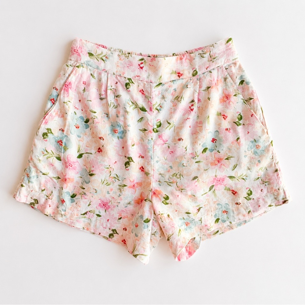 Abercrombie & Fitch Pastel Floral Linen Blend Pull-on Shorts Size Small